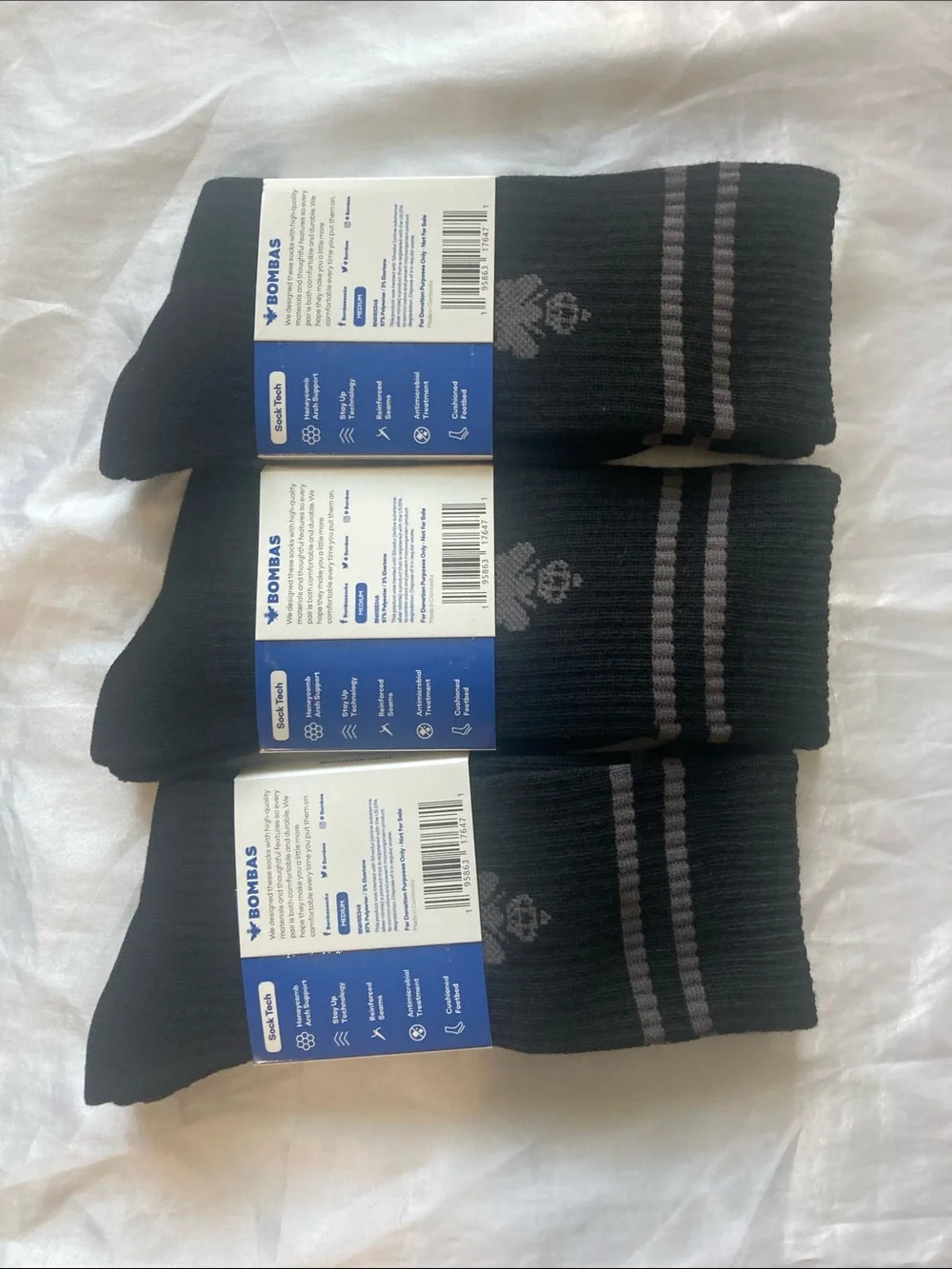 Bombas Black Crew Socks with Gray Stripe - 3-Pack